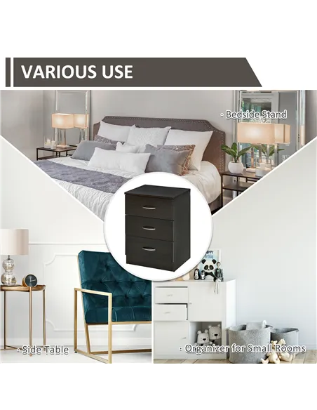 HOMCOM Bedside Cabinet with Drawer and Shelf, White Bedside Table for Bedroom, Living Room, Nightstand Side Table with Metal Rai