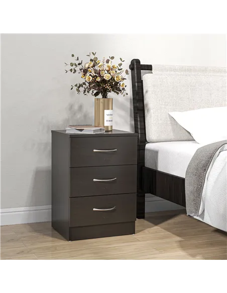 HOMCOM Bedside Cabinet with Drawer and Shelf, White Bedside Table for Bedroom, Living Room, Nightstand Side Table with Metal Rai