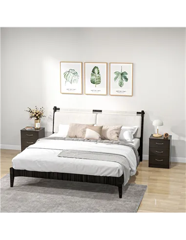 HOMCOM Bedside Cabinet with Drawer and Shelf, White Bedside Table for Bedroom, Living Room, Nightstand Side Table with Metal Rai