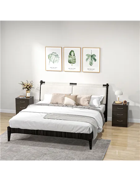 HOMCOM Bedside Cabinet with Drawer and Shelf, White Bedside Table for Bedroom, Living Room, Nightstand Side Table with Metal Rai