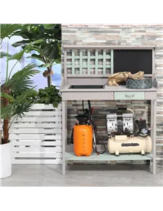 HOMCOM Garden Potting Table with Sink, Blackboard and Drawer, Wooden Planting Work Bench Workstation Outdoor Tool Storage Shelve 2