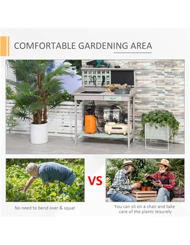 HOMCOM Garden Potting Table with Sink, Blackboard and Drawer, Wooden Planting Work Bench Workstation Outdoor Tool Storage Shelve