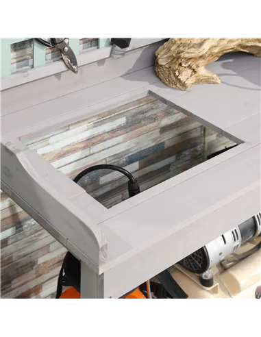 HOMCOM Garden Potting Table with Sink, Blackboard and Drawer, Wooden Planting Work Bench Workstation Outdoor Tool Storage Shelve