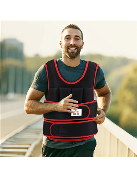 HOMCOM 20kg Weighted Vest, Adjustable Running Weight Vest with 38 Weight Bags for Men or Women Cardio Exercise, Black and Red