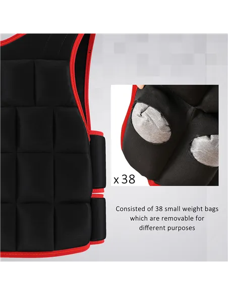 HOMCOM 20kg Weighted Vest, Adjustable Running Weight Vest with 38 Weight Bags for Men or Women Cardio Exercise, Black and Red