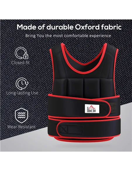 HOMCOM 20kg Weighted Vest, Adjustable Running Weight Vest with 38 Weight Bags for Men or Women Cardio Exercise, Black and Red