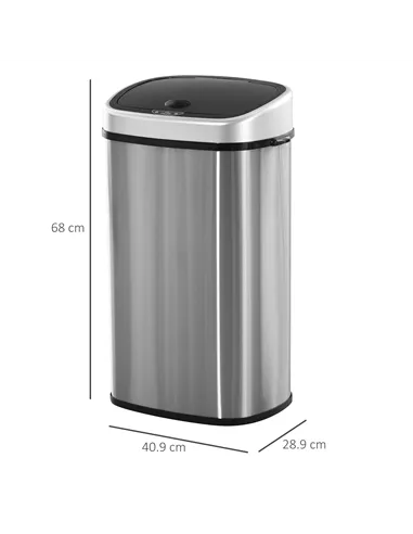 HOMCOM Stainless Steel Kitchen Sensor Dustbin Automatic Touchless Rubbish Garbage Waste Bin 58L Silver