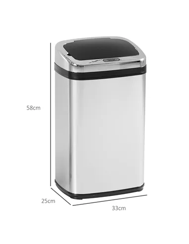 HOMCOM 30L Stainless Steel Motion Sensor Lid Bin - Silver Tone