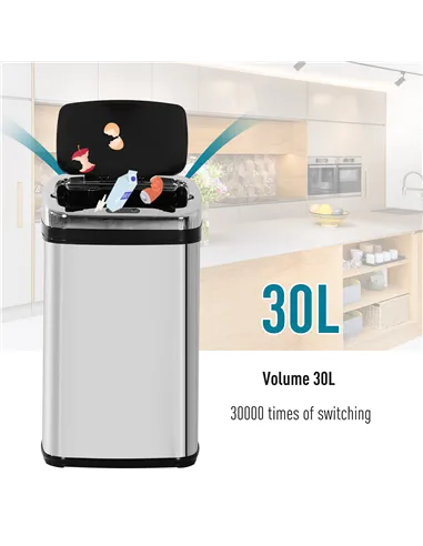 HOMCOM 30L Stainless Steel Motion Sensor Lid Bin - Silver Tone
