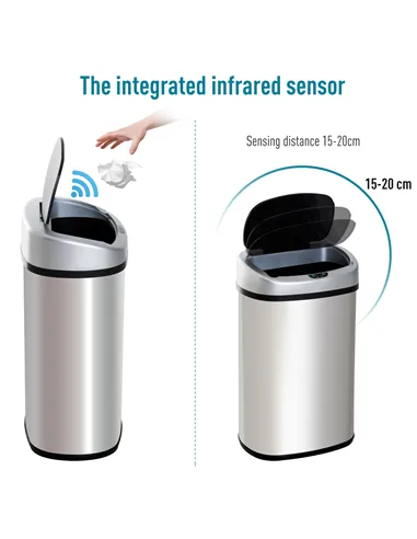 HOMCOM 30L Stainless Steel Motion Sensor Lid Bin - Silver Tone