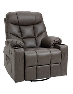 HOMCOM Manual Reclining Chair, Recliner Armchair with Faux Leather, Footrest, Cup Holders, 86x93x102cm, Brown