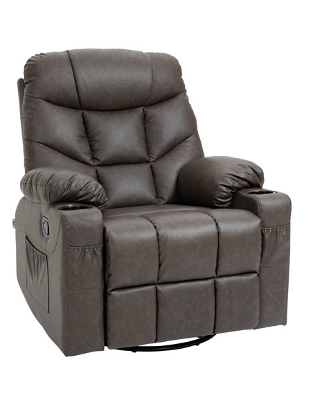 HOMCOM Manual Reclining Chair, Recliner Armchair with Faux Leather, Footrest, Cup Holders, 86x93x102cm, Brown