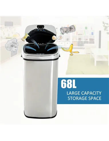 HOMCOM 68L Sensor Dustbin Stainless Steel Automatic Kitchen Waste Bin Silver