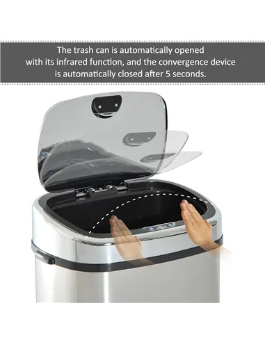 HOMCOM 68L Sensor Dustbin Stainless Steel Automatic Kitchen Waste Bin Silver