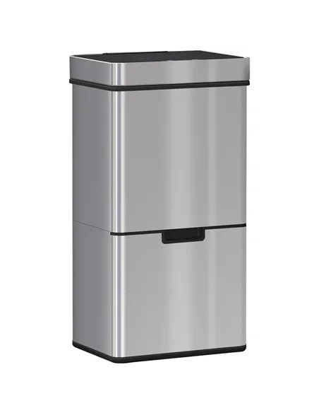 HOMCOM 72L Recycling Sensor Bin Stainless Steel 3 Compartments For Both Wet/Dry Waste w/Removable Lid  Kitchen Home