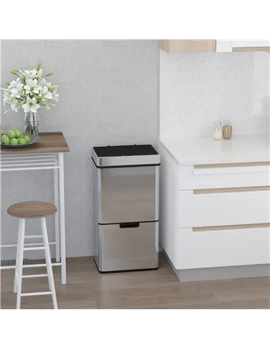 HOMCOM 72L Recycling Sensor Bin Stainless Steel 3 Compartments For Both Wet/Dry Waste w/Removable Lid  Kitchen Home