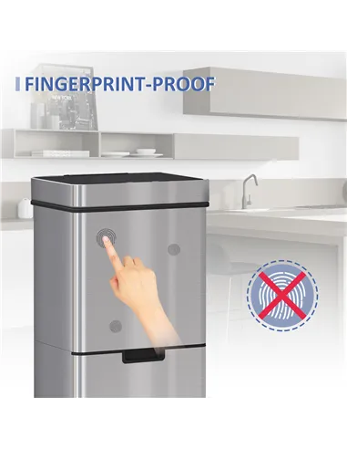 HOMCOM 72L Recycling Sensor Bin Stainless Steel 3 Compartments For Both Wet/Dry Waste w/Removable Lid  Kitchen Home