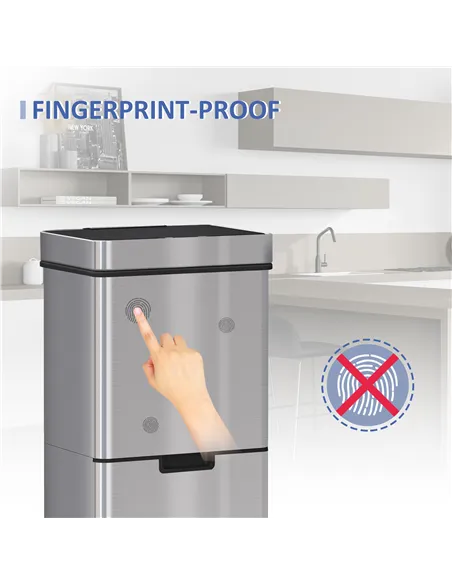 HOMCOM 72L Recycling Sensor Bin Stainless Steel 3 Compartments For Both Wet/Dry Waste w/Removable Lid  Kitchen Home