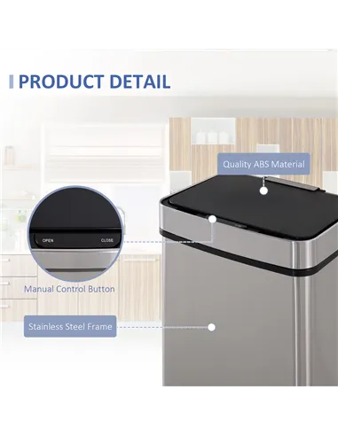 HOMCOM 72L Recycling Sensor Bin Stainless Steel 3 Compartments For Both Wet/Dry Waste w/Removable Lid  Kitchen Home