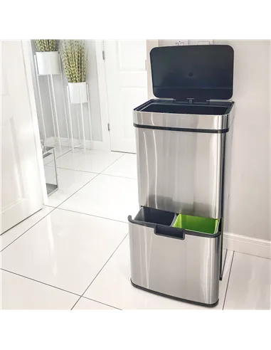 HOMCOM 72L Recycling Sensor Bin Stainless Steel 3 Compartments For Both Wet/Dry Waste w/Removable Lid  Kitchen Home