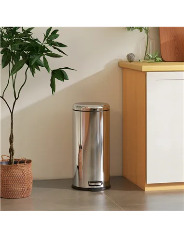 HOMCOM Foot Pedal Bin Stainless Steel Metal Waste Rubbish Lid Kitchen Garbage 30L Silver