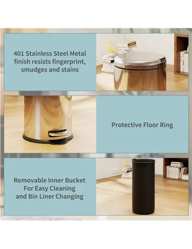 HOMCOM Foot Pedal Bin Stainless Steel Metal Waste Rubbish Lid Kitchen Garbage 30L Silver