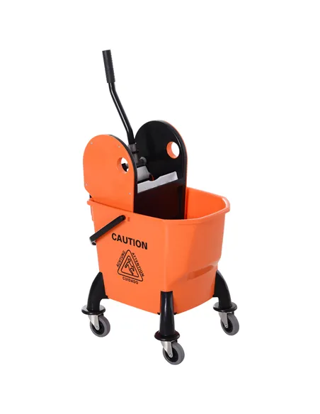 HOMCOM 25L Mop Bucket, with Wringer, Wheels and Handle - Orange