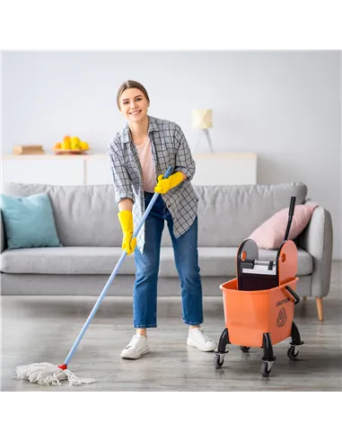 HOMCOM 25L Mop Bucket, with Wringer, Wheels and Handle - Orange