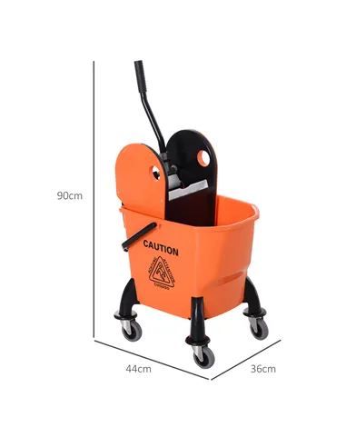 HOMCOM 25L Mop Bucket, with Wringer, Wheels and Handle - Orange