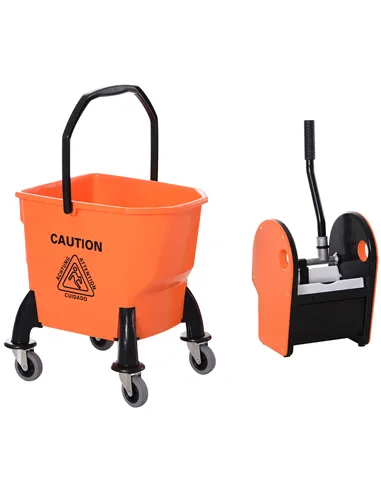 HOMCOM 25L Mop Bucket, with Wringer, Wheels and Handle - Orange
