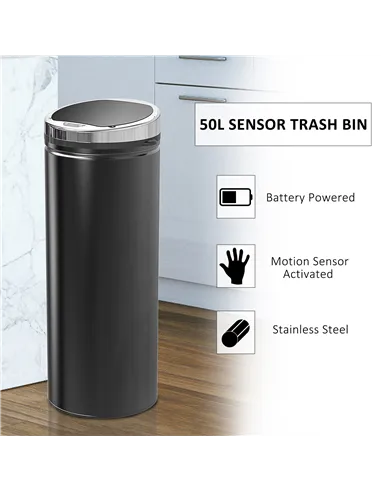 HOMCOM 50L Sensor Bin with Quiet Soft-Close Lid, Automatic Touchless Motion Sensor Rubbish Bin with Fingerprint Resistant, Stain