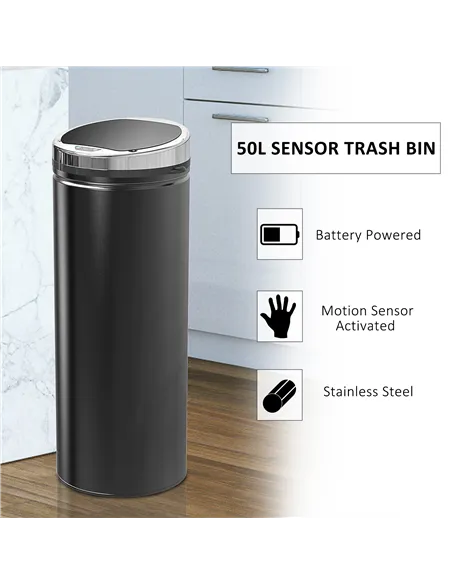 HOMCOM 50L Sensor Bin with Quiet Soft-Close Lid, Automatic Touchless Motion Sensor Rubbish Bin with Fingerprint Resistant, Stain