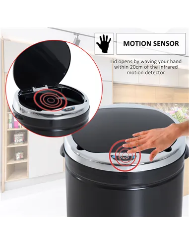 HOMCOM 50L Sensor Bin with Quiet Soft-Close Lid, Automatic Touchless Motion Sensor Rubbish Bin with Fingerprint Resistant, Stain