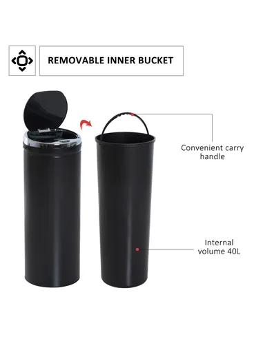 HOMCOM 50L Sensor Bin with Quiet Soft-Close Lid, Automatic Touchless Motion Sensor Rubbish Bin with Fingerprint Resistant, Stain