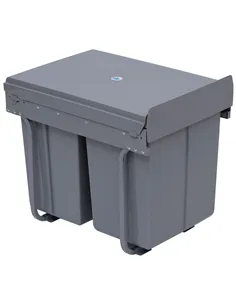 HOMCOM Kitchen Recycle Waste Bin Pull Out Soft Close Dustbin Recycling Cabinet Trash Can Grey (40L (1x20L+2x10L))