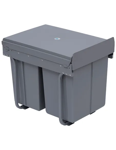 HOMCOM Kitchen Recycle Waste Bin Pull Out Soft Close Dustbin Recycling Cabinet Trash Can Grey (40L (1x20L+2x10L))