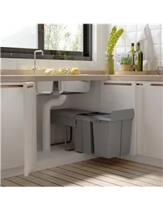 HOMCOM Kitchen Recycle Waste Bin Pull Out Soft Close Dustbin Recycling Cabinet Trash Can Grey (40L (1x20L+2x10L)) 2