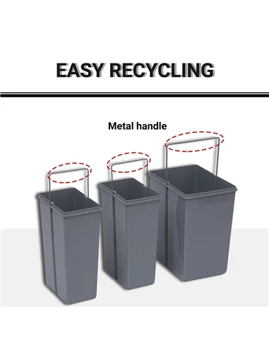 HOMCOM Kitchen Recycle Waste Bin Pull Out Soft Close Dustbin Recycling Cabinet Trash Can Grey (40L (1x20L+2x10L))