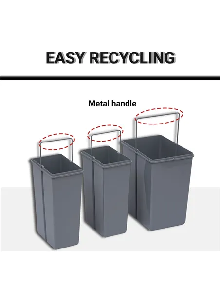 HOMCOM Kitchen Recycle Waste Bin Pull Out Soft Close Dustbin Recycling Cabinet Trash Can Grey (40L (1x20L+2x10L))