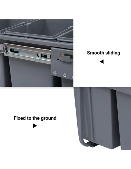 HOMCOM Kitchen Recycle Waste Bin Pull Out Soft Close Dustbin Recycling Cabinet Trash Can Grey (40L (1x20L+2x10L))