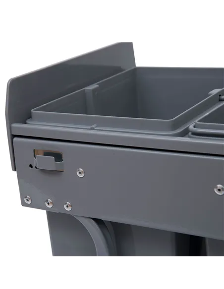 HOMCOM Kitchen Recycle Waste Bin Pull Out Soft Close Dustbin Recycling Cabinet Trash Can Grey (40L (1x20L+2x10L))
