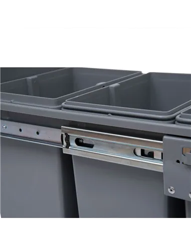 HOMCOM Kitchen Recycle Waste Bin Pull Out Soft Close Dustbin Recycling Cabinet Trash Can Grey (40L (1x20L+2x10L))