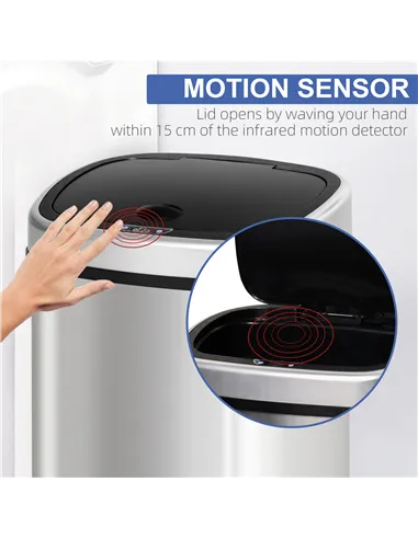 HOMCOM Stainless Steel Kitchen Sensor Dustbin Automatic Touchless Rubbish Garbage Waste Bin 48L Silver