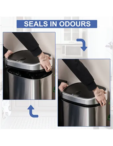 HOMCOM Stainless Steel Kitchen Sensor Dustbin Automatic Touchless Rubbish Garbage Waste Bin 48L Silver