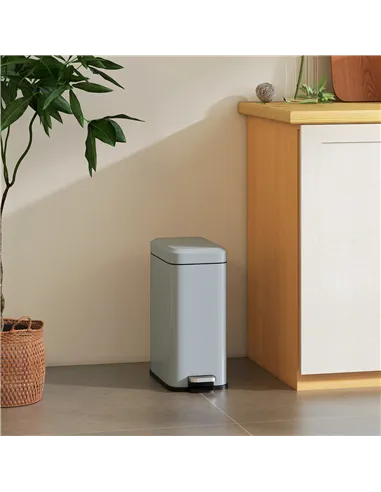 HOMCOM 5L Rectangular Compact Bin Steel Body Removable Bucket Quiet-Close Lid w/ Pedal Lid Rubbish Trash Can Home Office Bedroom