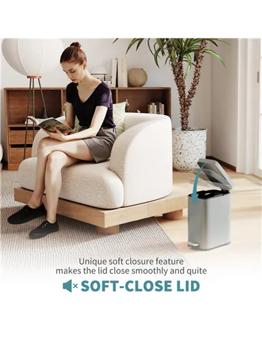 HOMCOM 5L Rectangular Compact Bin Steel Body Removable Bucket Quiet-Close Lid w/ Pedal Lid Rubbish Trash Can Home Office Bedroom