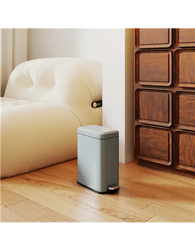 HOMCOM 5L Rectangular Compact Bin Steel Body Removable Bucket Quiet-Close Lid w/ Pedal Lid Rubbish Trash Can Home Office Bedroom