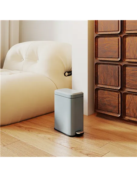 HOMCOM 5L Rectangular Compact Bin Steel Body Removable Bucket Quiet-Close Lid w/ Pedal Lid Rubbish Trash Can Home Office Bedroom