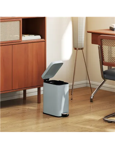 HOMCOM 5L Rectangular Compact Bin Steel Body Removable Bucket Quiet-Close Lid w/ Pedal Lid Rubbish Trash Can Home Office Bedroom