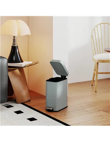 HOMCOM 5L Rectangular Compact Bin Steel Body Removable Bucket Quiet-Close Lid w/ Pedal Lid Rubbish Trash Can Home Office Bedroom